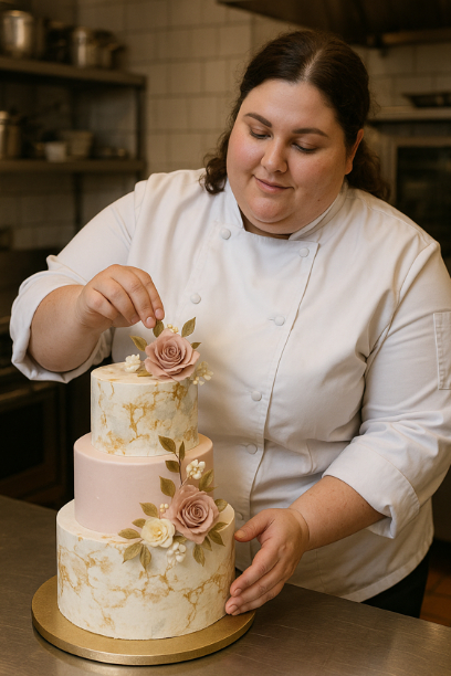 Danielle making a designer cake.